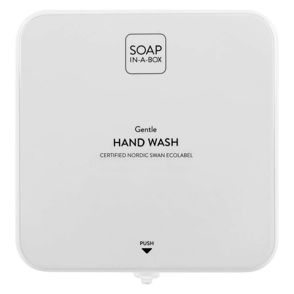 Soap-In-A-Box dispenser di sapone bianco lucido, pannello frontale