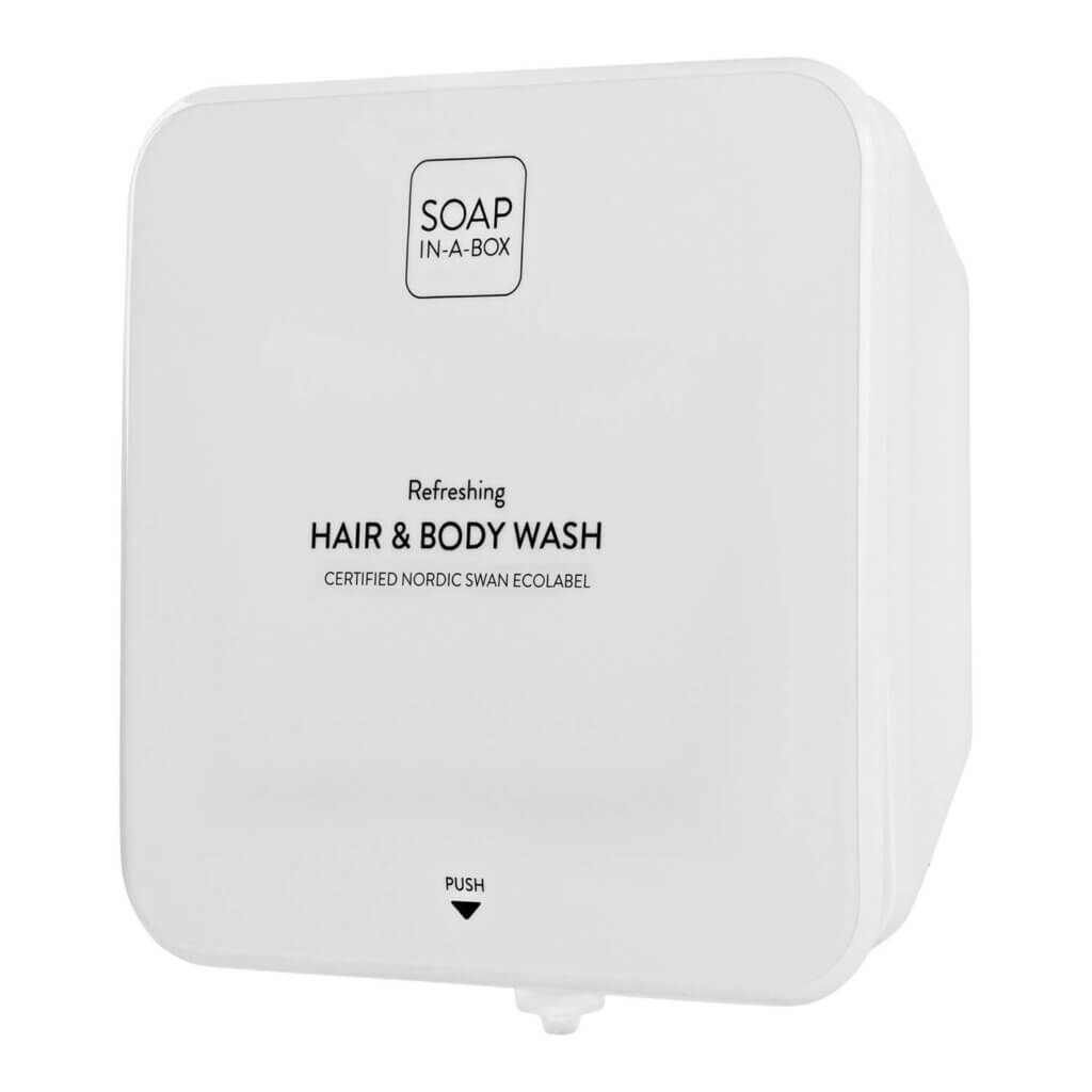 Soap-In-A-Box dispenser de gel de duș și șampon alb strălucitor