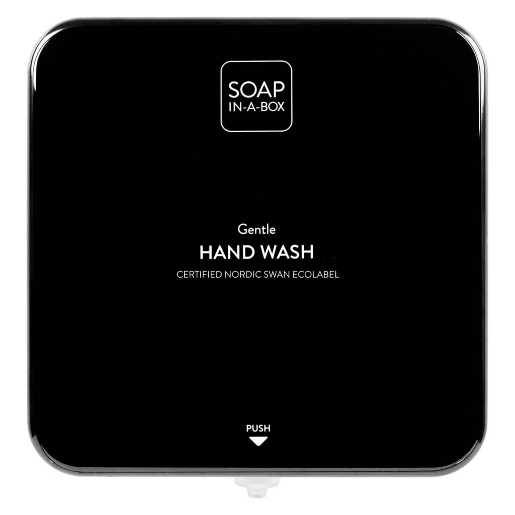 Soap-In-A-Box błyszczący czarny dozownik mydła, przednia płyta