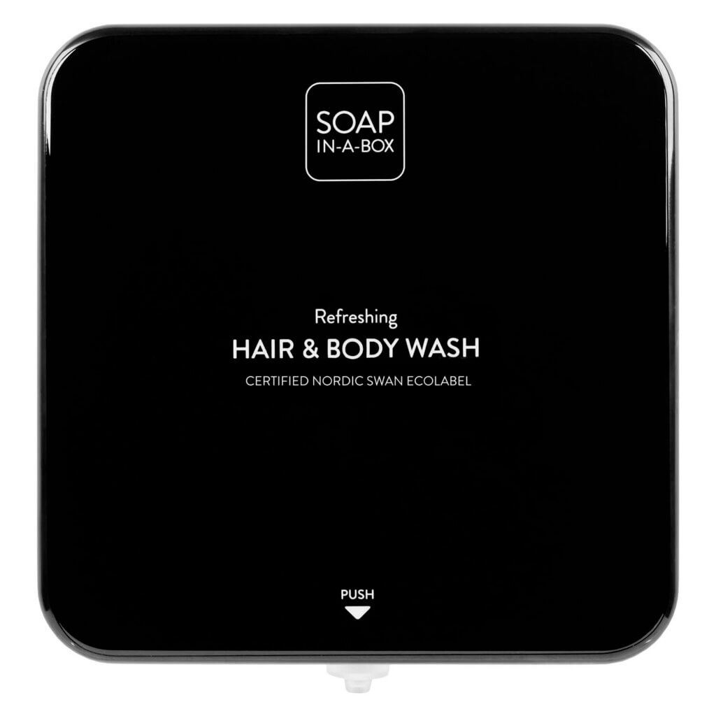 Soap-In-A-Box dozator de gel de duș și șampon lucios negru, panou frontal
