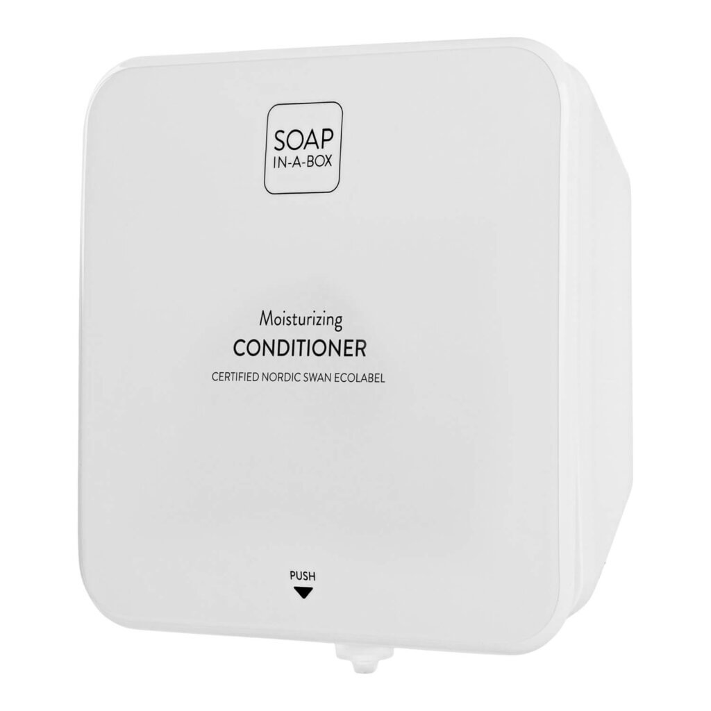 Soap-In-A-Box dispenser per balsamo per capelli bianco lucido